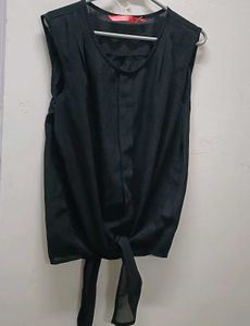 Black Tie-Front Sleeveless Top