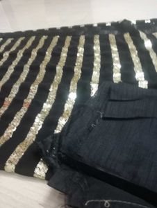 Black Sequin Stripe Saree