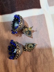 Blue Color Oxidised Jhumkas