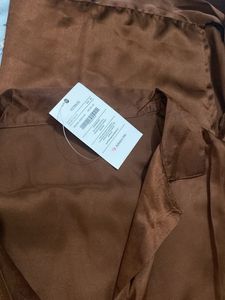 Brown Satin Blouse With Wrap Skirt