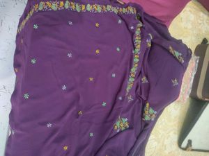 Purple Embroidery Saree