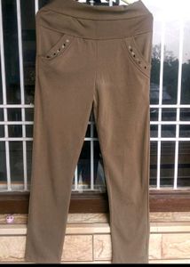 🧸Beige Colour Embellished Pocket Pants