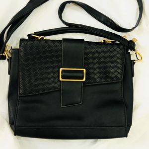 Black Woven Flap Crossbody Bag