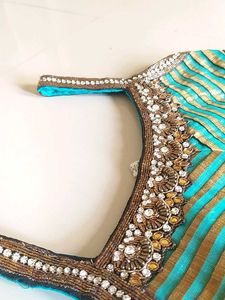 Designer Elegant Teal and Gold Embellished Dress