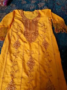 Embroidered Yellow Kurta And Salwar Also