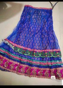 Embroidered Blue Silk Blend Ethnic Skirt New , Tag