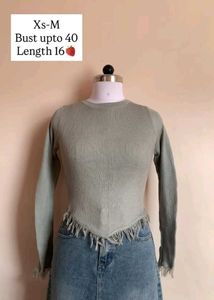 Fringe Trim Knit Top