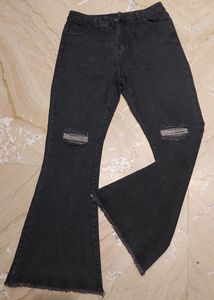 URBANIC HEAVY DISTRESSED BOOTCUT BLACK JEANS