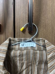 Striped Brown Blouse with Tie Detail