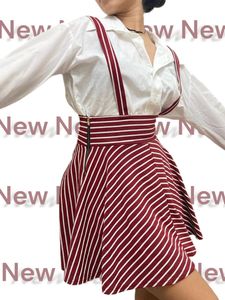 Cute Red Striped Suspender Skirt -