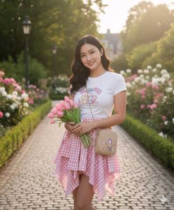 Korean New Pink Gingham Skirt