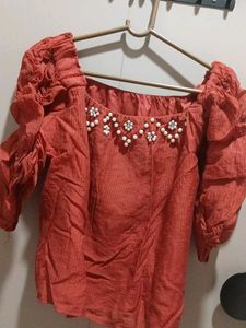 Coral Puff Sleeve Top