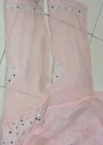 Chickenkari Mirror Work Pink And White Kurti Set