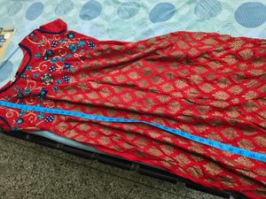 Red Embroidered stylish Long Kurta in 40 bust