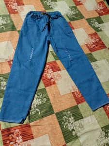 Blue Wide Leg Distressed Jeans
