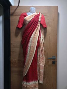 🌺Elegant Red &amp; Beige Printed Saree🌺