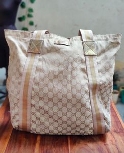 Auth  GUCCI GG Canvas Sherry Line Tote Bag
