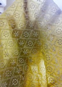 Yellow Cotton Thread Work Crop Top/Shirt