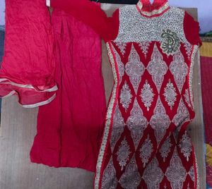 Red Embroidered Salwar Kameez Suit