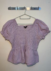 Lilac Gingham Peplum Top