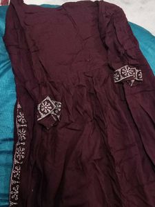 Embroidered Brown Kurti Dress