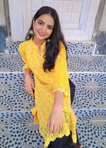 Yellow Lace Detail Kurti (size-L)🪷🕊🍃