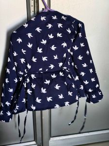 Bird Print Tie Front Blouse