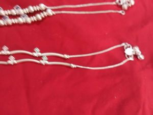 Silver Beaded Anklets with Purple Accents