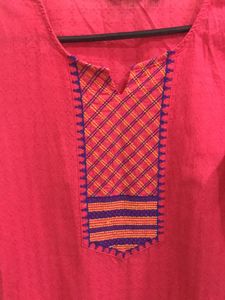 Pink Embroidered Long Sleeve Kurti