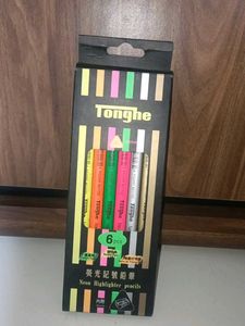 Set Of 6 Highlighter Pencils With Sharpener