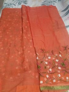 Peach Floral Embroidery Saree