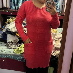 Pintrest Red Knit Sweater Dress with 2 pockets