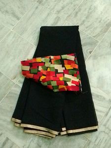 Beautiful Georgette Black Saree With Blouse Piece