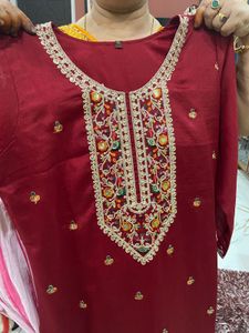 Maroon Embroidered Kurti Set