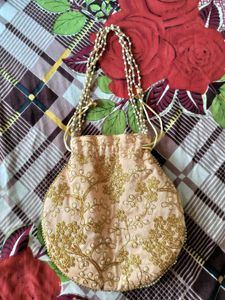 Peach Embroidered Potli Bag