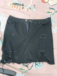 Distressed Denim Mini Skirt