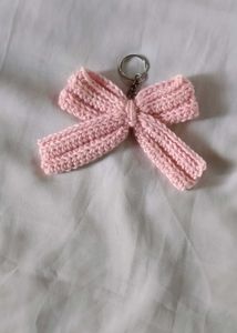 A Crocheted Pink Bow Keychain