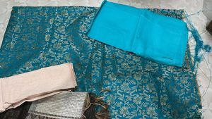 Teal Banarasi Unstitched Suit