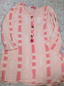 Peach Printed Short Kurta