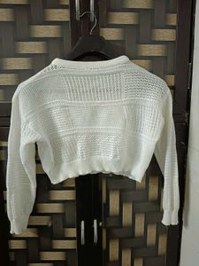 White Knit Cropped Sweater