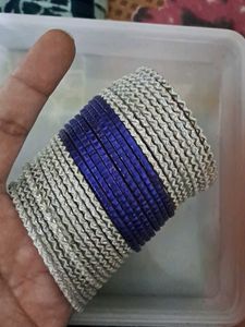 White Blue Glass Bangles