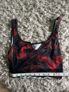 SHEIN USA - dragon Print Lettuce Cut Crop Top