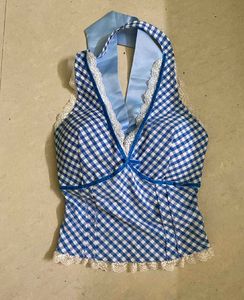 Blue Gingham Halter Top
