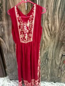 Red Embroidered cotton kurta