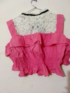 Chic Pink Cold Shoulder Top  &amp; Ruffled