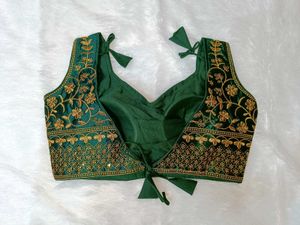 Green Embroidery Golden work blouse