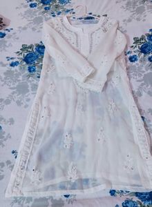 Elegant White Embroidered Sheer Kurti