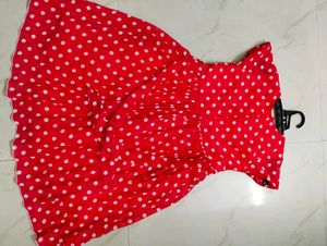 Pretty Frock-White Dots On Red Frock
