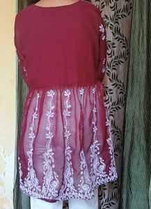 Maroon Chikankari Tunic Top