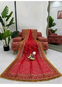 Red &amp; Gold Embroidered Saree